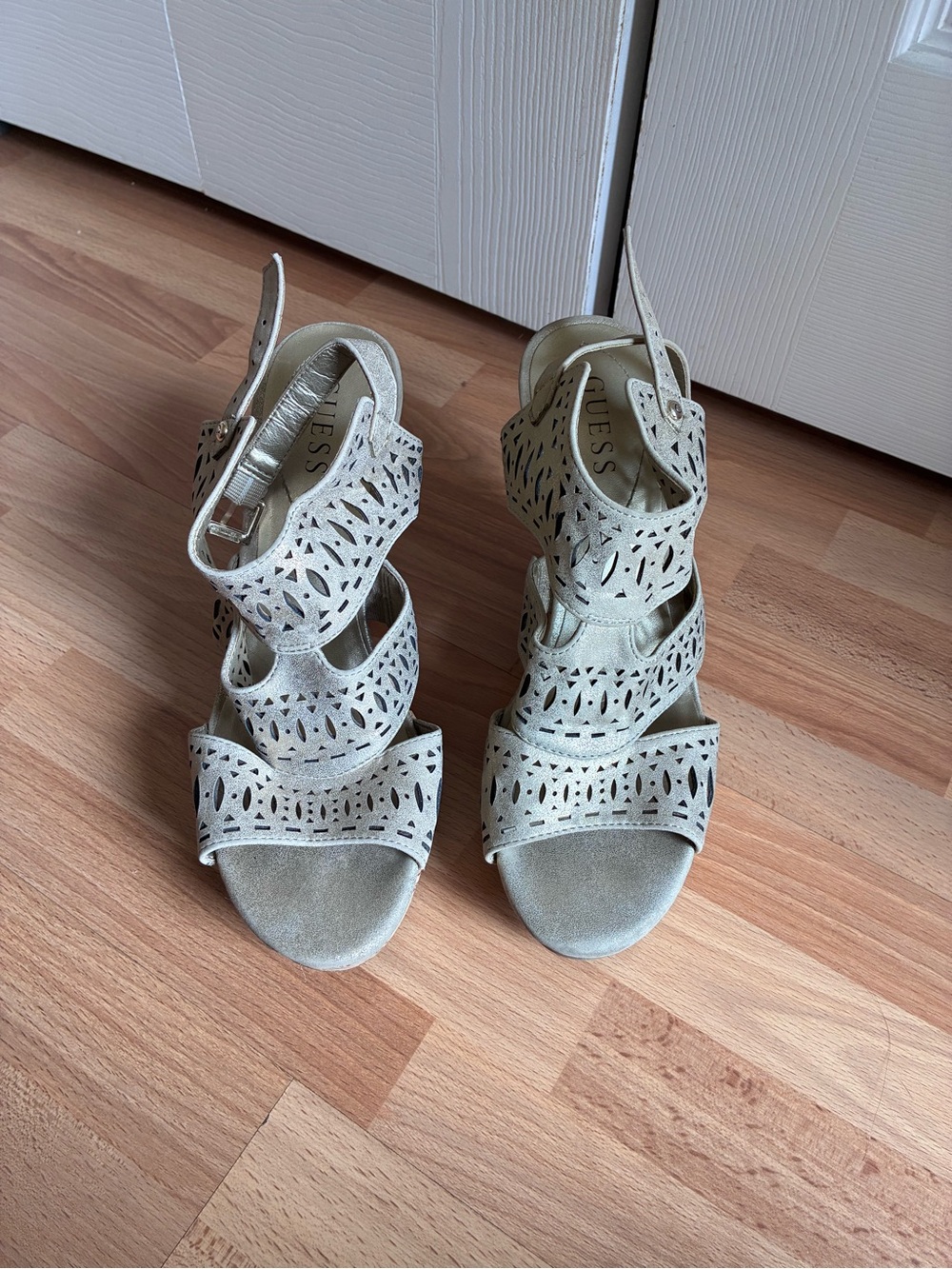 GUESS Women's Cutout Suede Sandals in Gold